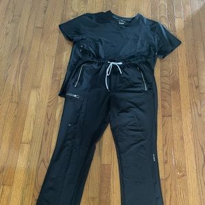 Healing hands black scrub top and bottom